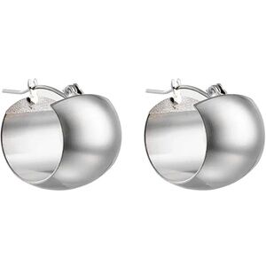 Classic Silver Dome Hoop Earrings - Women Jewelry